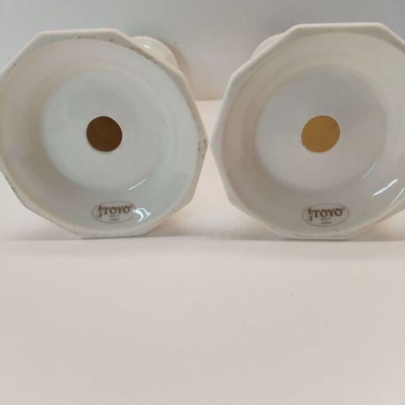 Toyo White Floral Porcelain Bud Made In Japan‎ 6.5" Tall Candle Sticks Set Of 2 - Picture 5 of 8
